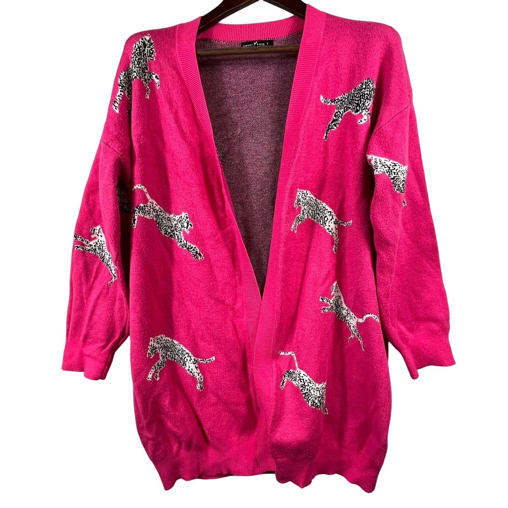 Hot Pink Cheetah or Panther Cardigan Sweater Women's S Oversized Side Slit